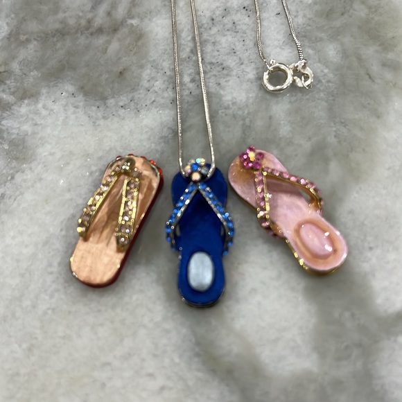 Flip Flop Charms  with Sterling Silver 16” Snake Chain - Picture 2 of 3